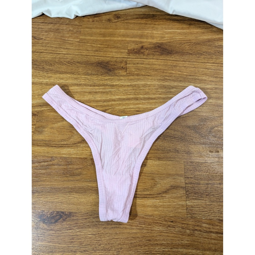 NWT Aerie Pink Ribbed Large High Cut Thong Panties